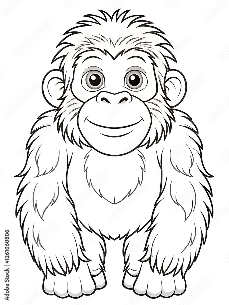 Fototapeta premium Cartoon drawing of a baby monkey with a big smile on its face. Children's. Coloring. Books. Vector. Illustration. Graphics