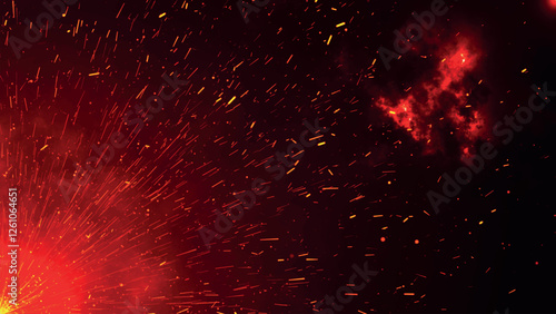 Abstract fire texture motion background. Yellow red and orange fire flames glowing with fiery combustion isolated on a black background. Vector illustration