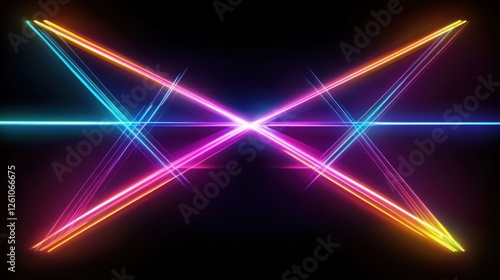Abstract neon light crossing, dark background, digital art, website banner