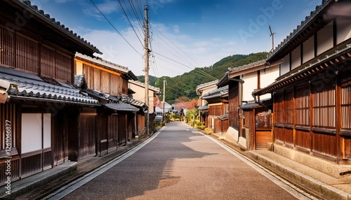 ozu village traditional house street in ehime japan photo