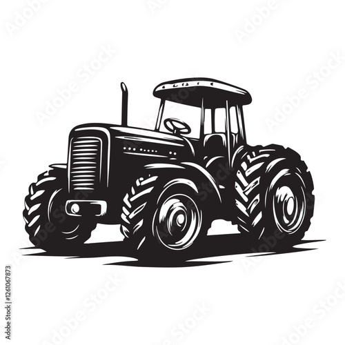 Retro Farm Machine – High-Detail Tractor Illustration