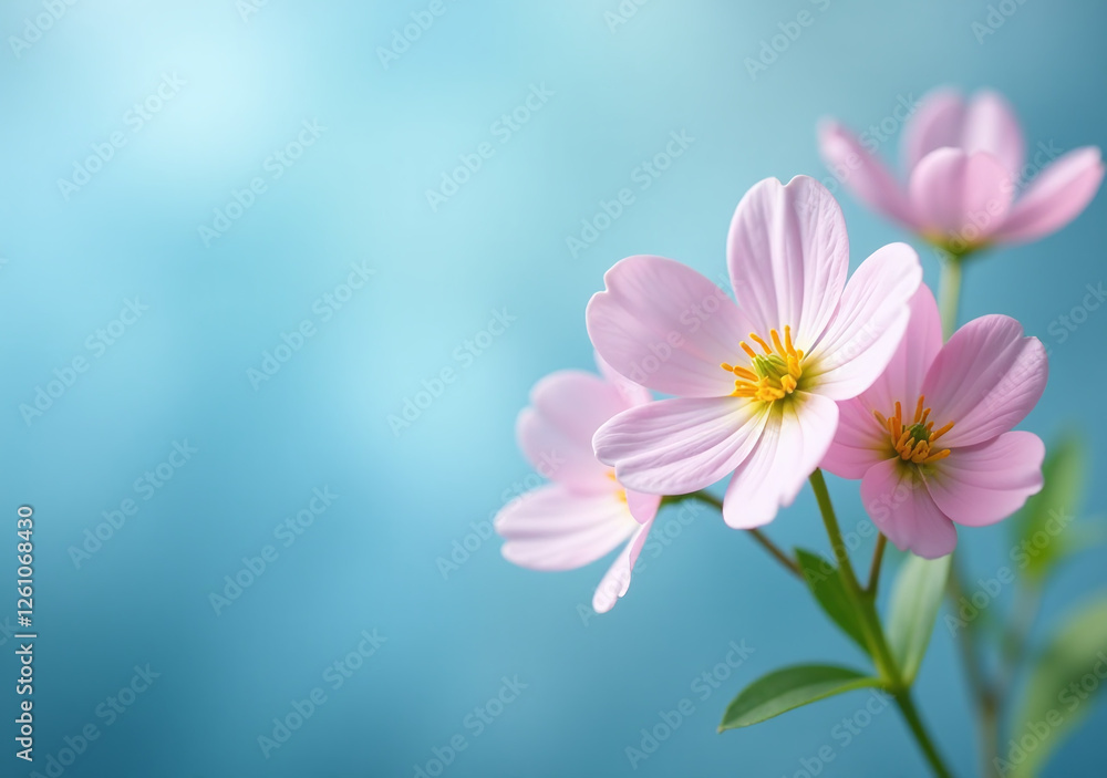 Fototapeta premium soft romantic floral image primroses gentle blue blurred background text overlay nature