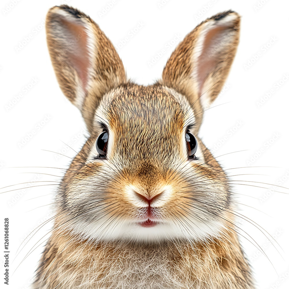 Fototapeta premium Cute brown bunny rabbit close-up, white background, pet portrait