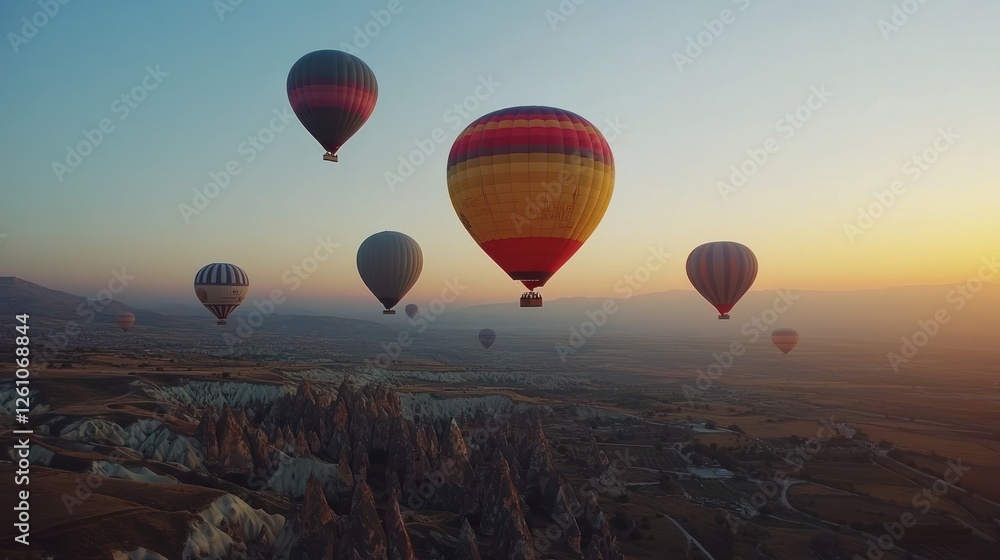 Obraz premium Hot Air Balloons Soaring Over Cappadocia Landscape