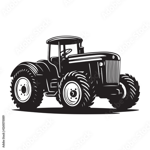 Heavy-Duty Tractor Line Art – Monochrome Farming Design