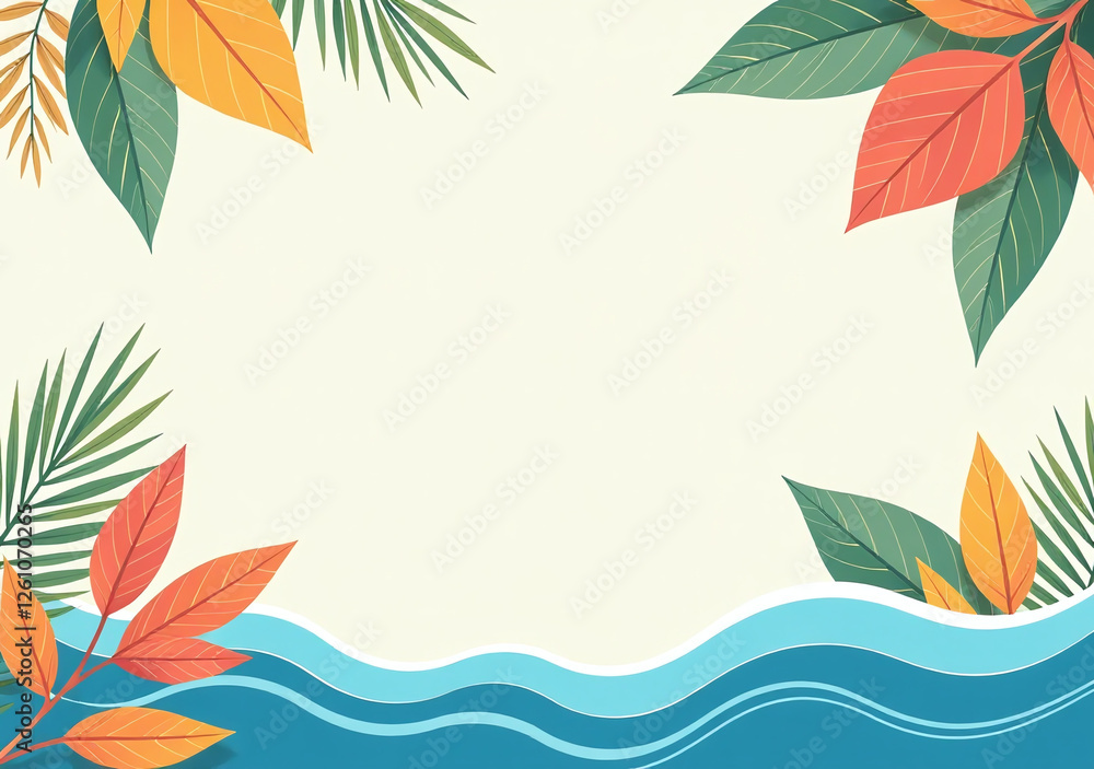 summer background colourful leaves waves simple template summer background colourful leaves waves simple template