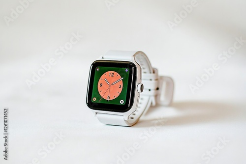 Sleek smartwatch displaying vibrant face against minimalist back