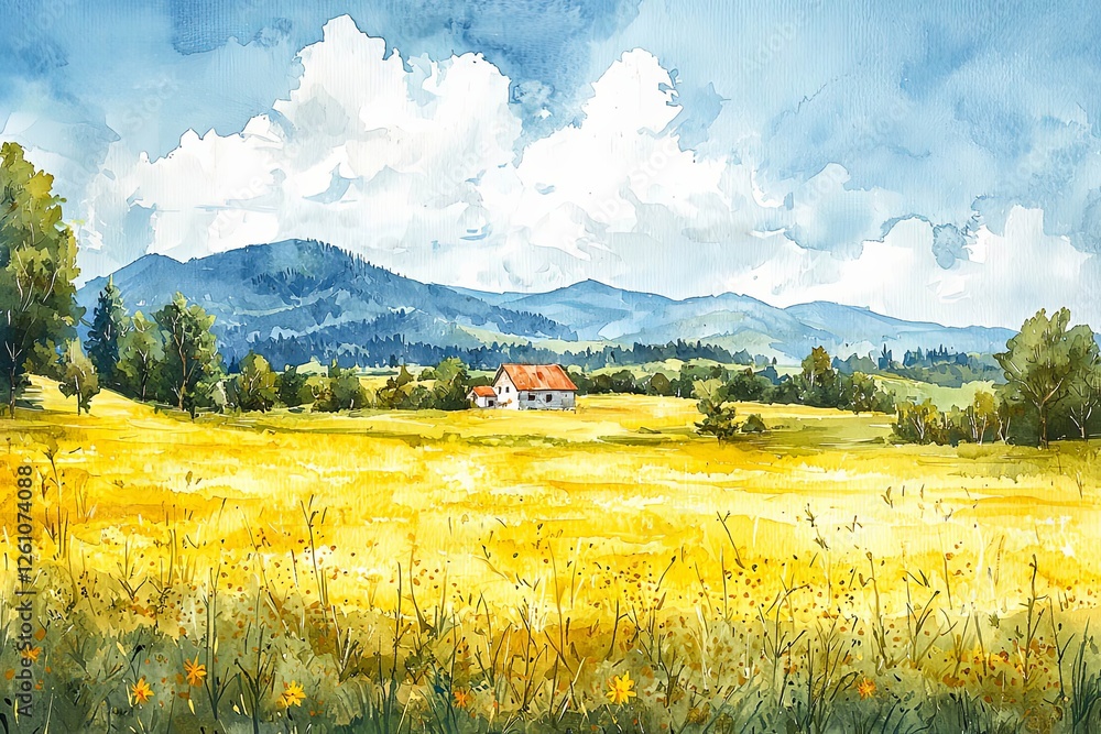 Obraz premium Summer landscape. Oil painting. Hand-drawn illustration.
