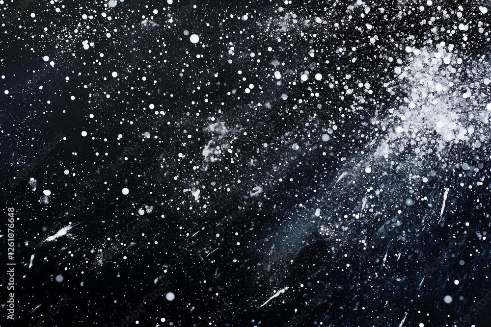 Obraz premium black and white photo of snowflakes falling from the sky. Concept of calm and serenity, as the snowflakes gently fall to the ground