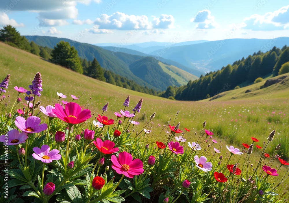 Fototapeta premium vibrant flowers bloom rolling hills serene natural
