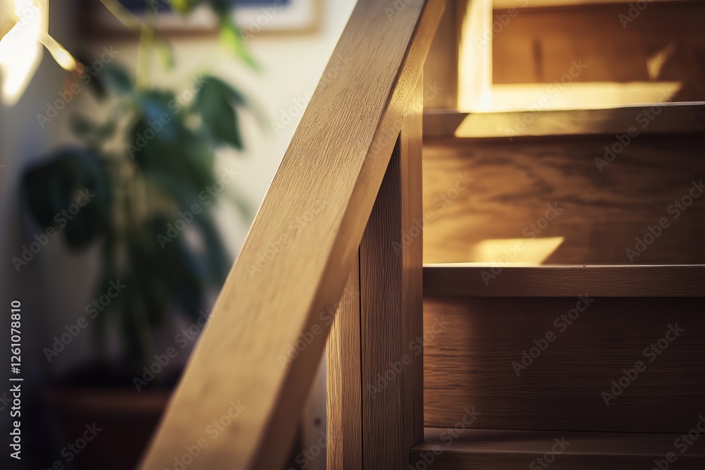 Stairs leading to small house with attic featuring warm wooden tones. Concept focuses on home design and planning for cozy living spaces Stairs leading to small house with attic featuring warm wooden tones. Concept focuses on home design and planning for cozy living spaces