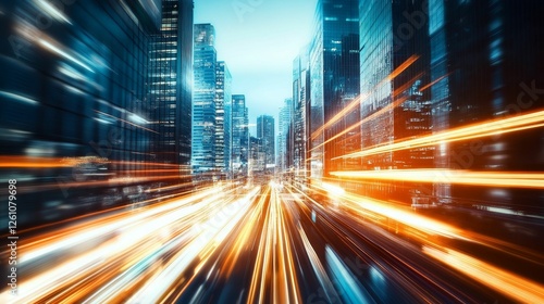 Urban speed night cityscape vibrant energy rush