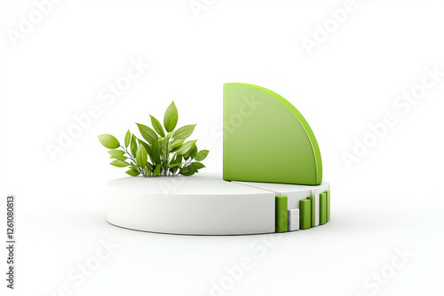pie chart visualizing green business growth with green leaves symbolizes sustainability and eco friendliness. This represents environmental awareness and growth