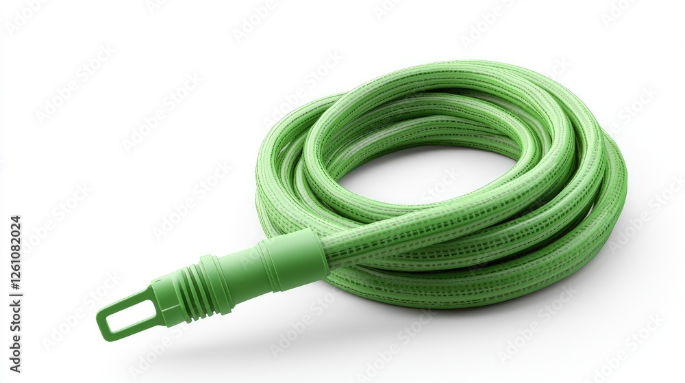 Green garden hose coiled on white background Green garden hose coiled on white background