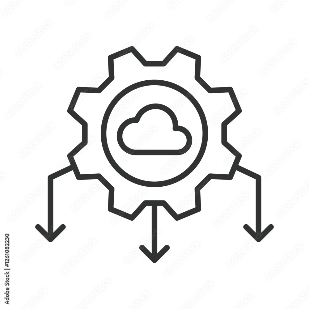 Cloud settings, icon in line design. Clouds setting, cloud management, technology, clouds service, cloud security on white background vector. Cloud settings, icon in line design editable stroke Cloud settings, icon in line design. Clouds setting, cloud management, technology, clouds service, cloud security on white background vector. Cloud settings, icon in line design editable stroke
