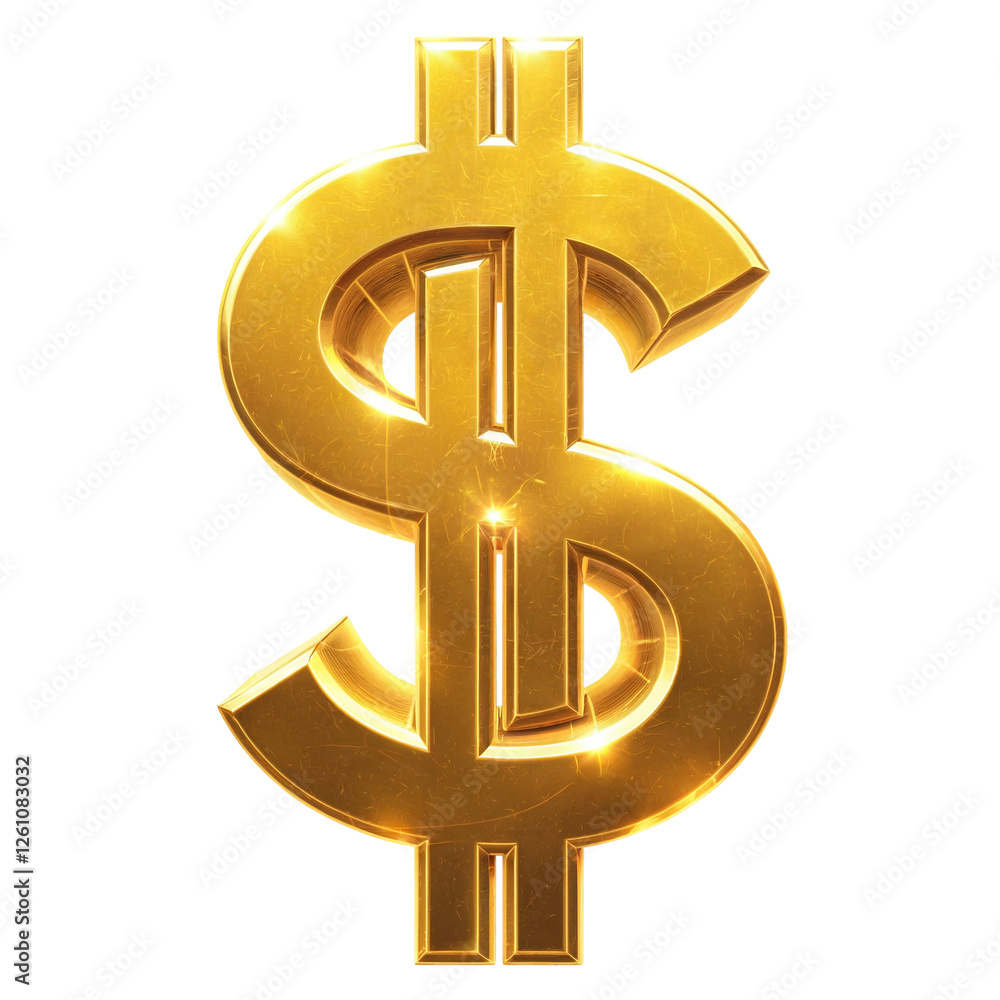 golden dollar sign sparkles against a white background, emphasizing wealth and financial success. golden dollar sign sparkles against a white background, emphasizing wealth and financial success.