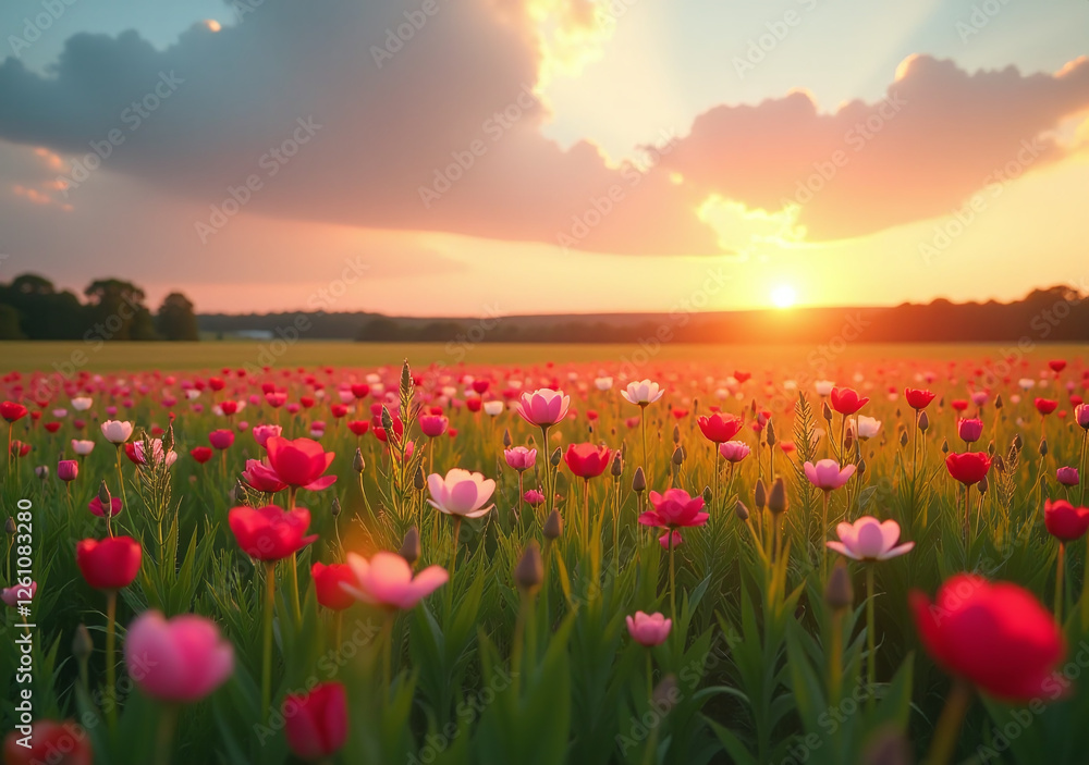 Obraz premium wishes bloom fields sunset freedom chase dreams brighter