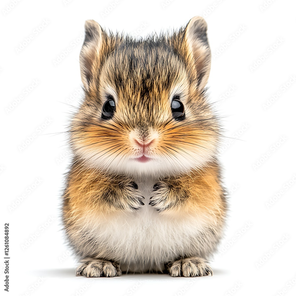 Obraz premium Cute baby rodent, sitting, white background, adorable pet