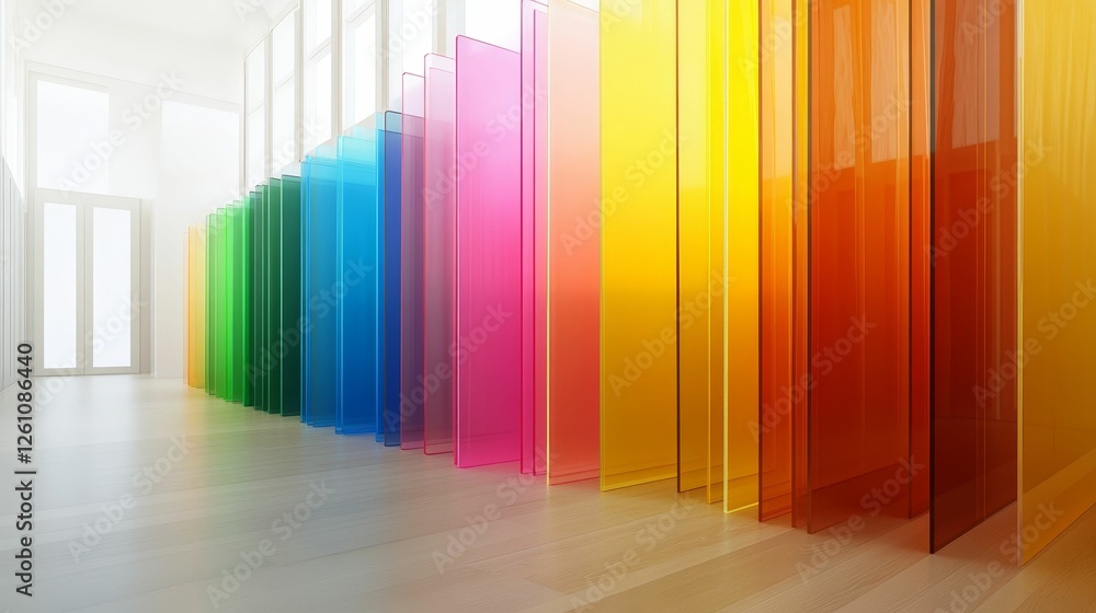 Obraz premium Colorful glass panels illuminate bright interior.
