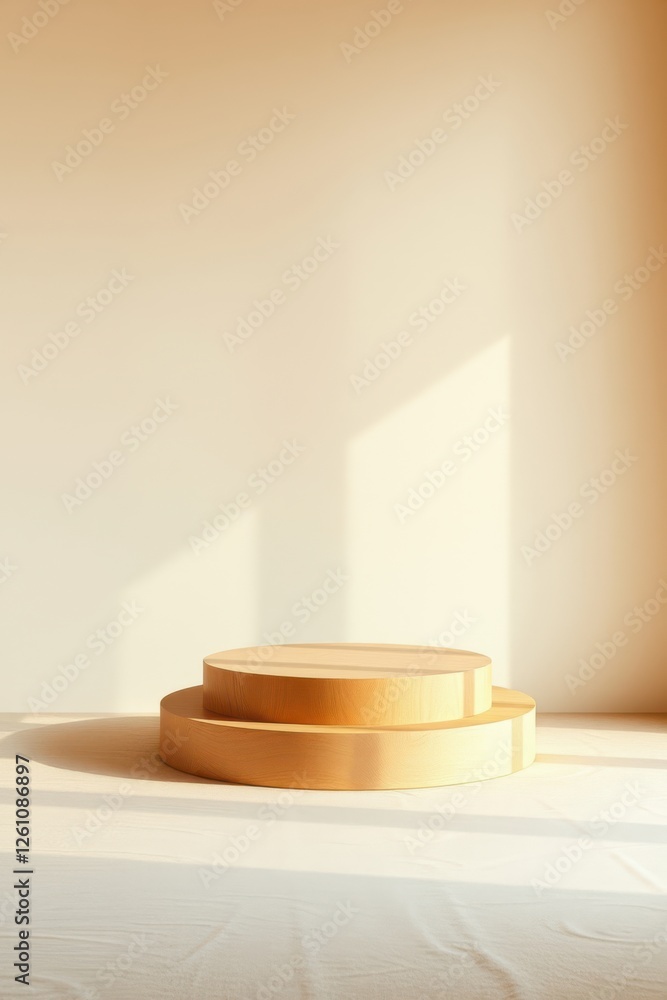 Minimalist wooden podium illuminated by soft natural light, perfect for product display or presentation. Minimalist wooden podium illuminated by soft natural light, perfect for product display or presentation.