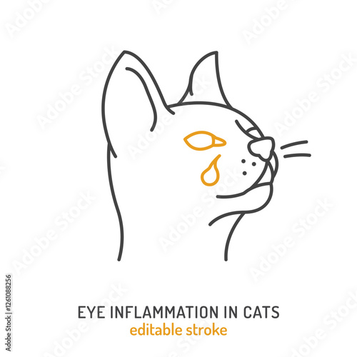 Conjunctivitis in cats. Linear icon, pictogram, symbol.