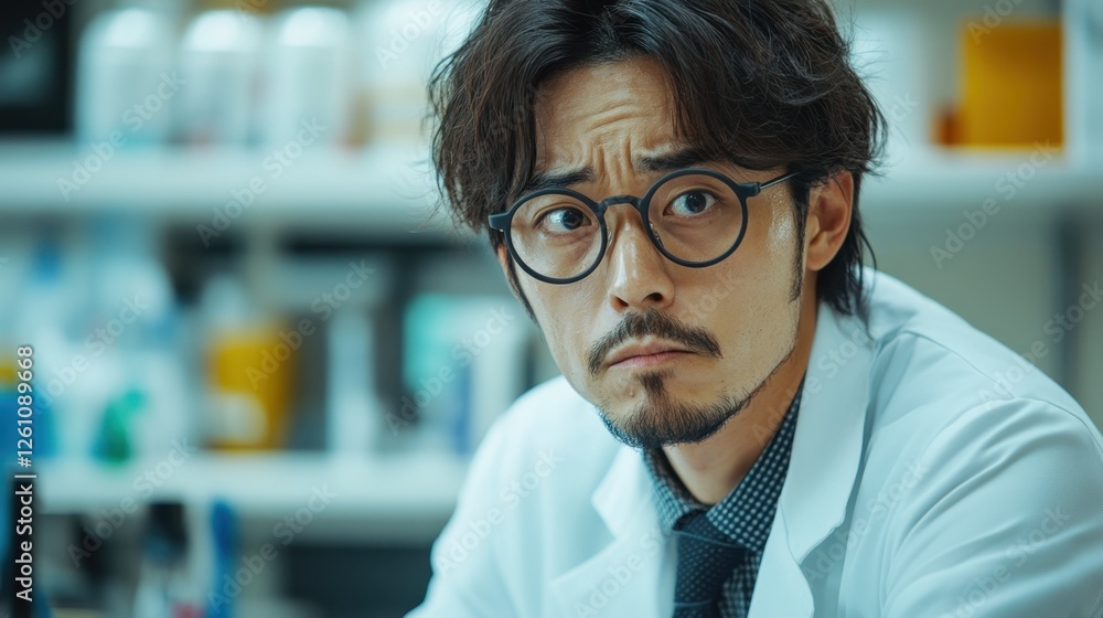 Doctor in a laboratory setting focuses intently while analyzing samples during a busy afternoon in the research facility Doctor in a laboratory setting focuses intently while analyzing samples during a busy afternoon in the research facility