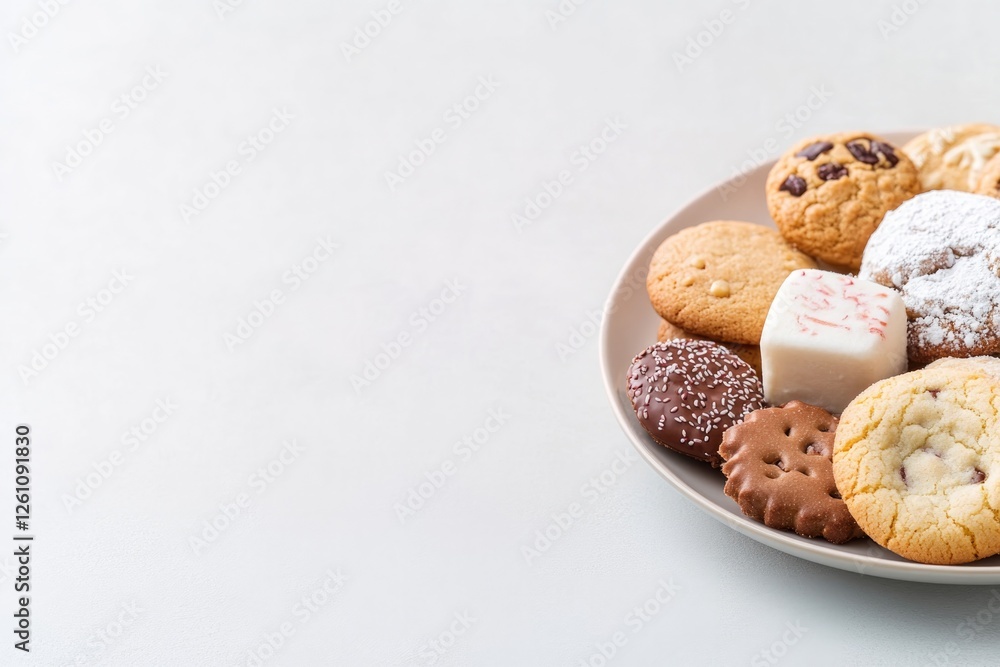 close-up shot of plate of sweets and traditional cookies vibrant colors standing out against minimalistic backdrop close-up shot of plate of sweets and traditional cookies vibrant colors standing out against minimalistic backdrop