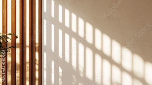 Wallpaper Mural Wooden slats cast sunlight shadows on a beige wall Torontodigital.ca