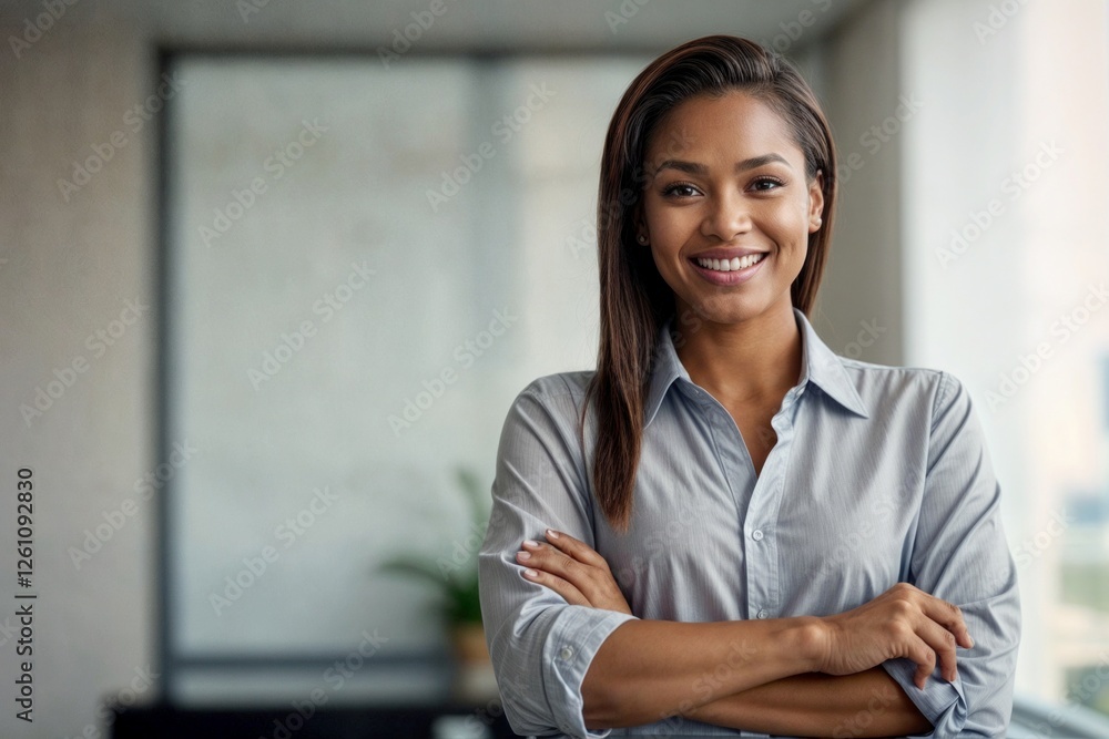 Portrait of happy black office worker woman in office Portrait of happy black office worker woman in office