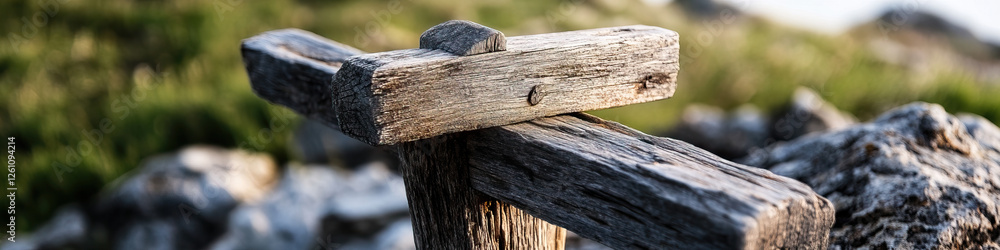 Close-up of Intersecting Weathered Wooden Beams Outdoors Close-up of Intersecting Weathered Wooden Beams Outdoors
