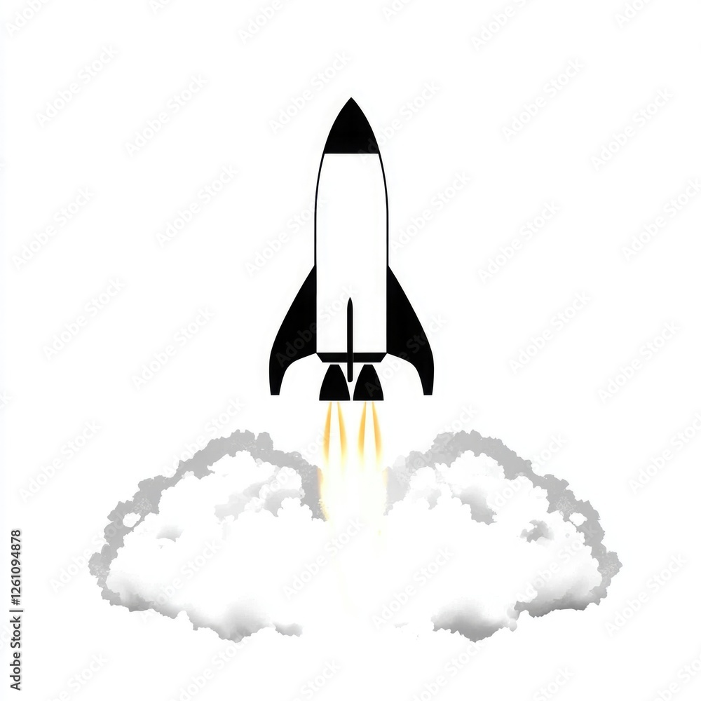 Fototapeta premium Monochrome Rocket Launch Illustration