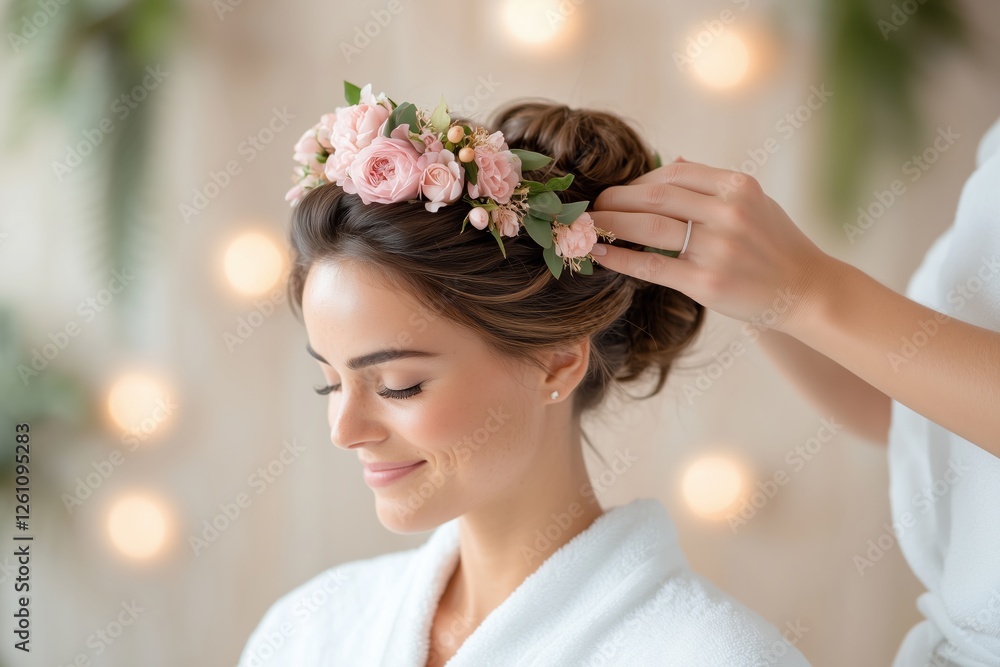 Naklejka premium Brautfrisur mit Blumenarrangement 
