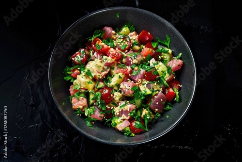 Colorful Salad with Grilled Tuna and Creamy Tahini