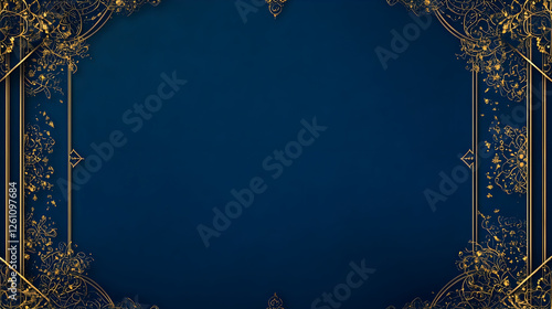 Lush blue Islamic background with golden accents and delicate patterned frames for religious banners