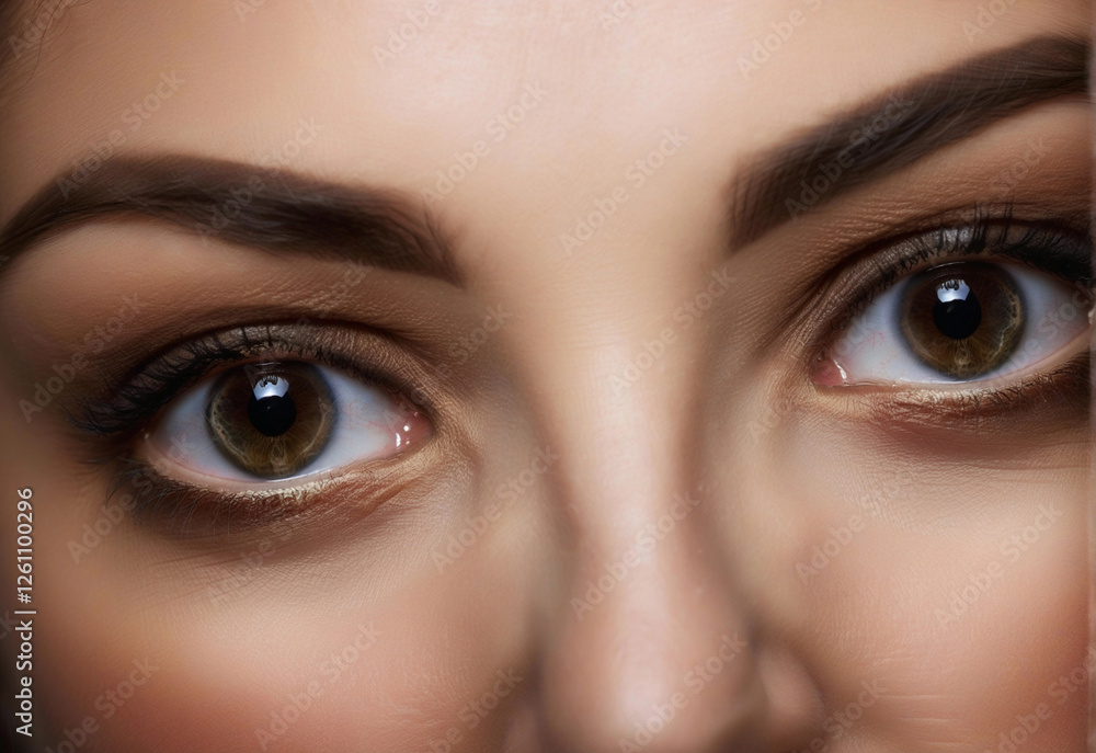 Fototapeta premium Extreme close-up portrait of a woman with expressive eyes, her face half in shadow, conveying strength and mystery.