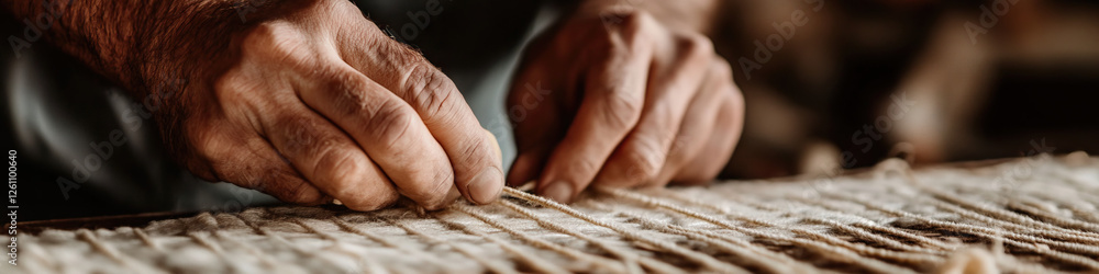 Fototapeta premium Hands Weaving Light Beige Fibers