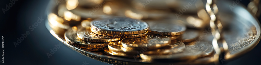 Gold and Silver Coins on a Weighing Scale Pan Gold and Silver Coins on a Weighing Scale Pan