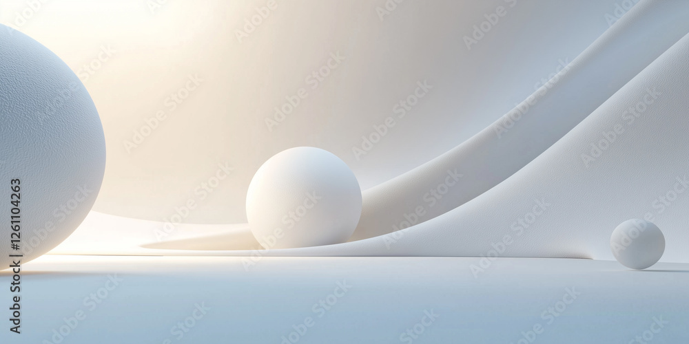 Minimalist abstract scene with flowing organic shapes and spheres Minimalist abstract scene with flowing organic shapes and spheres