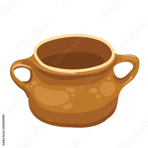 Empty clay pot for coins, honey, jam or sour cream. Financial and investment symbol of money. Irish gift element for St. Patrick's Day. Vector illustration isolated on transparent background.