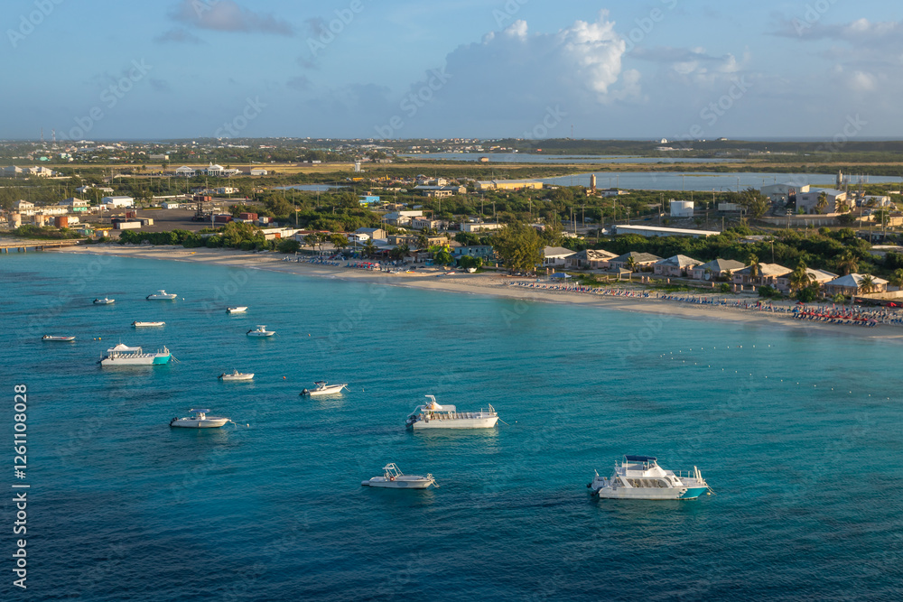 Obraz premium Exposure done at Sunrise while arriving at Grand Turk by Cruise Ship, with views of the Governor's Beach with its amazing water colours, Turks and Caicos
