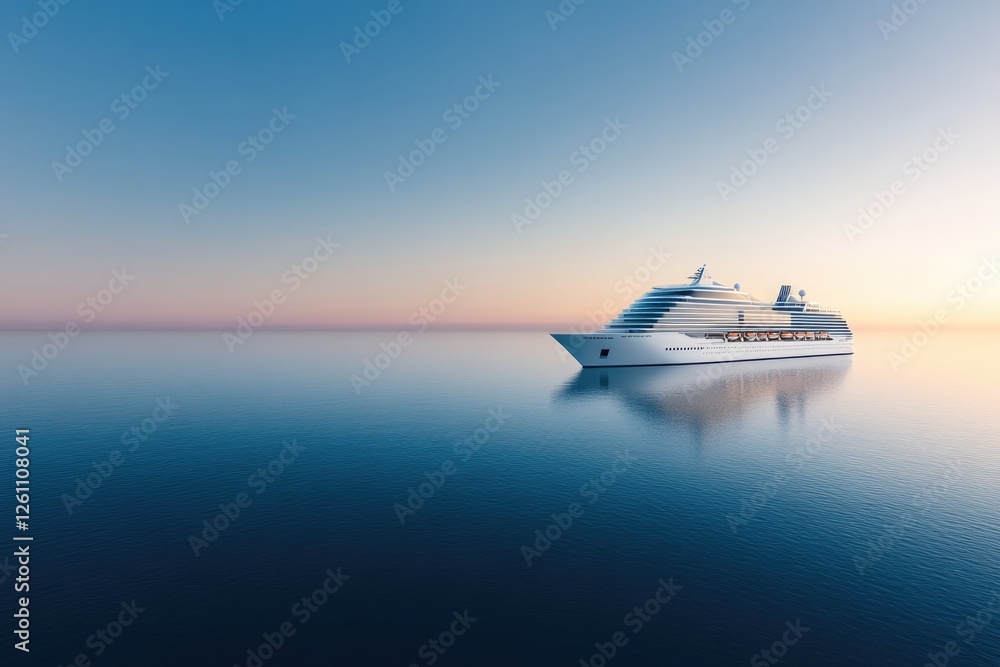 luxurious cruise ship sailing at sunset with golden light reflecting off calm ocean waters and clear horizon luxurious cruise ship sailing at sunset with golden light reflecting off calm ocean waters and clear horizon