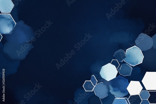 Abstract Hexagon Pattern with Dark Blue Watercolor Background