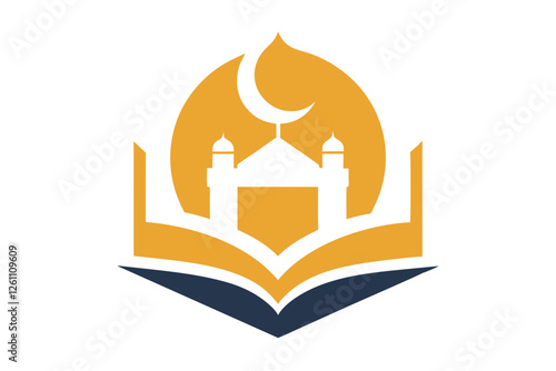 Islamic Education Logo with Open Book and Mosque Elements, Islamic logo vector illustration, logo design 