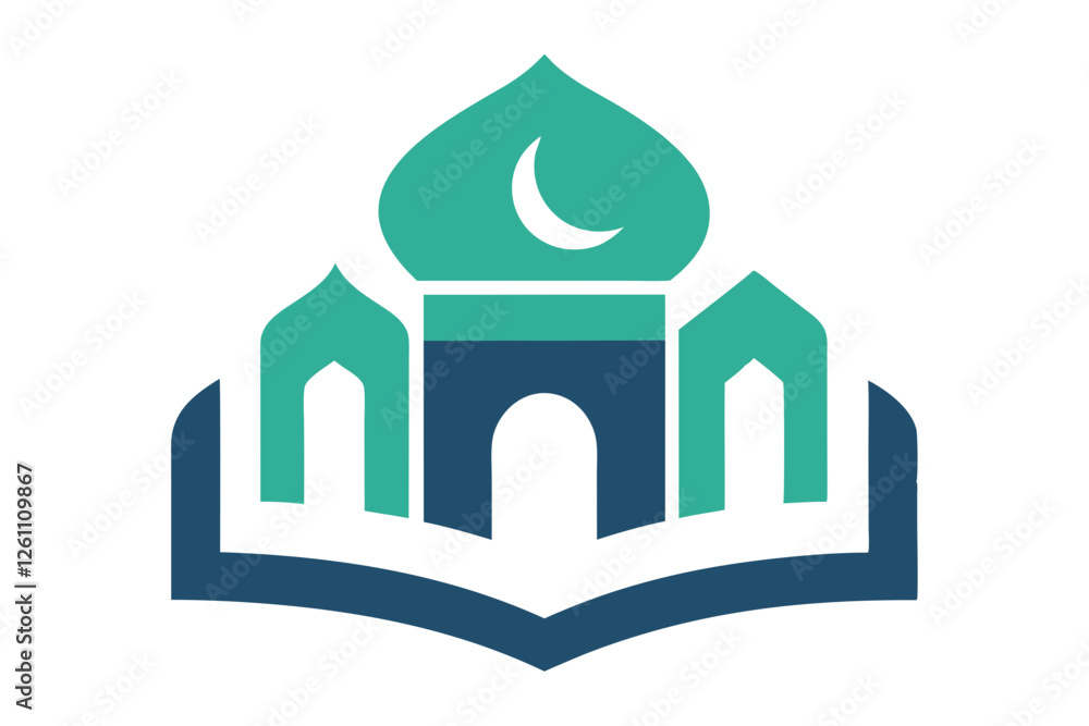 Fototapeta premium Islamic Education Logo with Open Book and Mosque Elements, Islamic logo vector illustration, logo design 