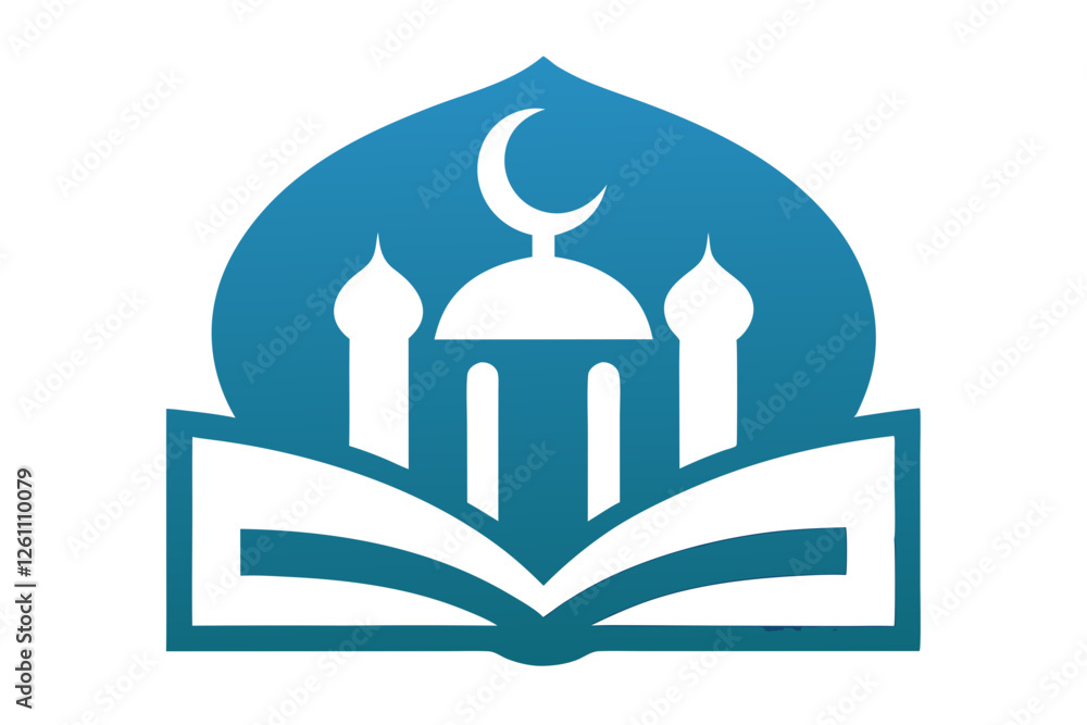 Fototapeta premium Islamic Education Logo with Open Book and Mosque Elements, Islamic logo vector illustration, logo design