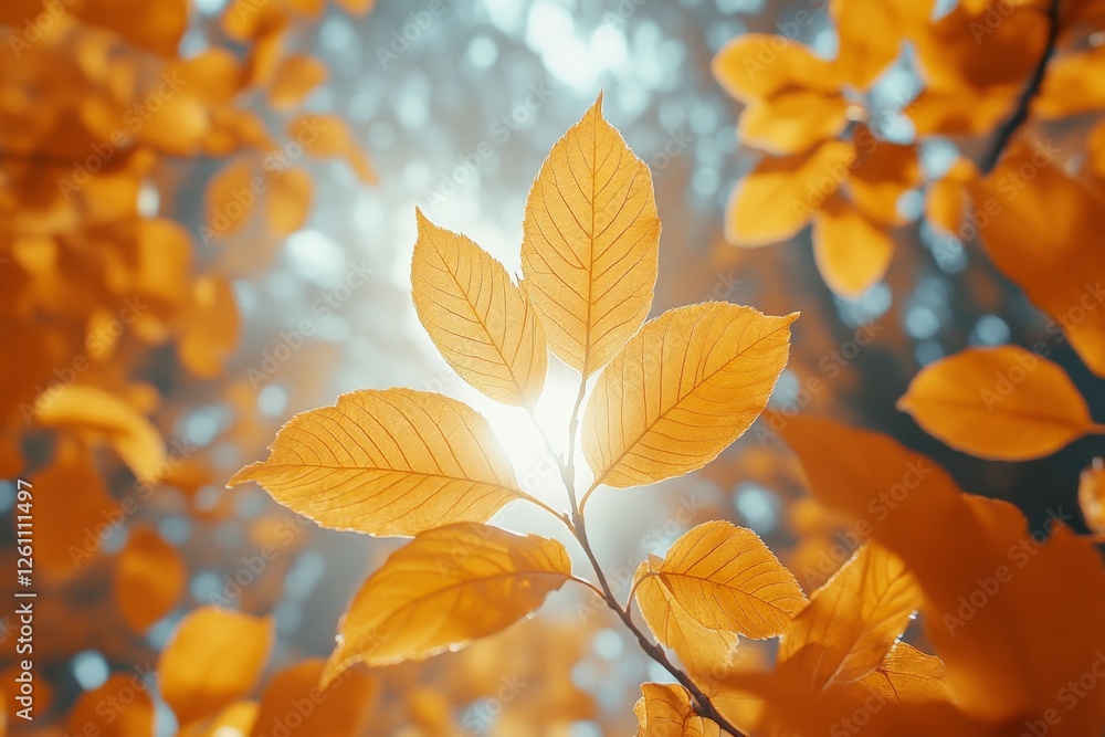 Golden Autumn Leaves Backlit by Sunlight A Breathtaking Nature Close-Up Golden Autumn Leaves Backlit by Sunlight A Breathtaking Nature Close-Up