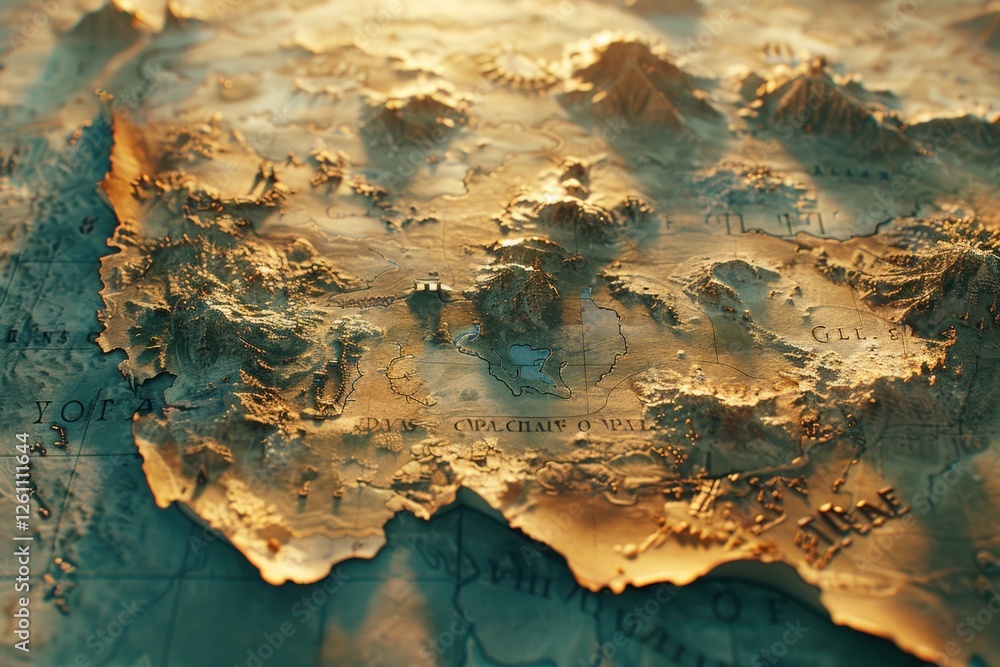 Naklejka premium A torn map reveals a lost city's remnants, merging soft edges with faded cartography in gentle light