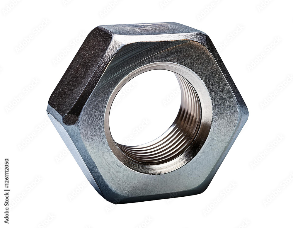 Hexagon nut isolated on white background, cutout 