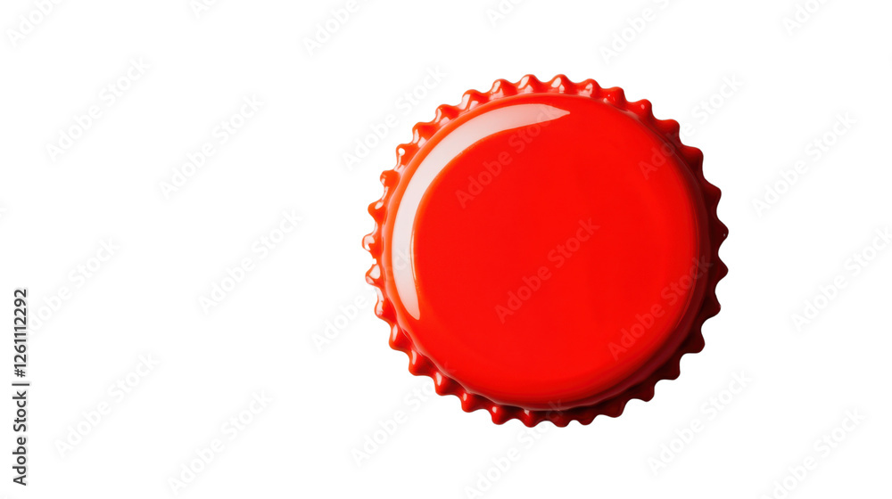 Red crown cork on transparent background, close-up view Red crown cork on transparent background, close-up view
