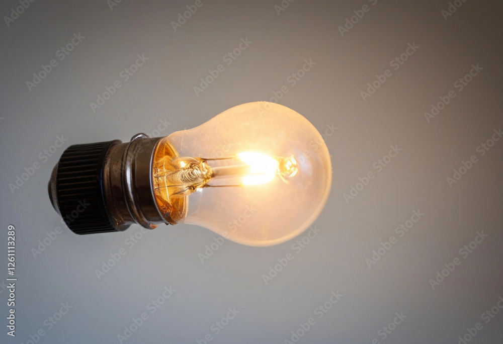 Extreme close up of a light bulb powered by solar energy, glowing softly against a soft, neutral background. Extreme close up of a light bulb powered by solar energy, glowing softly against a soft, neutral background.